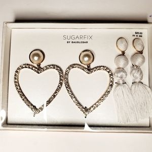 Sugarfix BaubleBar Earrings Duo Gift Set White Gold CZ Tassel NWY